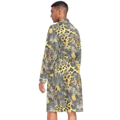 Men’s Robe Rustic Leopard Print, Long Sleeve Lightweight Bathrobe with Belt Pockets M4