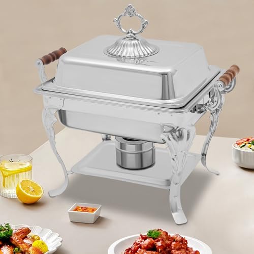 panfudongk Edelstahl Buffetwärmer Speisenwärmer Chafing Dish Buffet Set für Lebensmittel Warmhalten mit 4 l Speiseteller und Stabiler Ständer für Party Hochzeit Restaurant und Selbstbedienung – Bild 6
