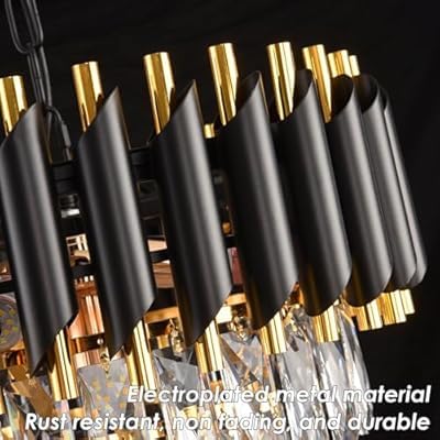 Image of Zingy Black Mamba Modern Crystal Pendant Light 3 Tiers Black and Gold Fixtures Round, Stainless Steel Tube Crystal Golden Finish Exqusite Design Pendant for Home and Office (400mm) E