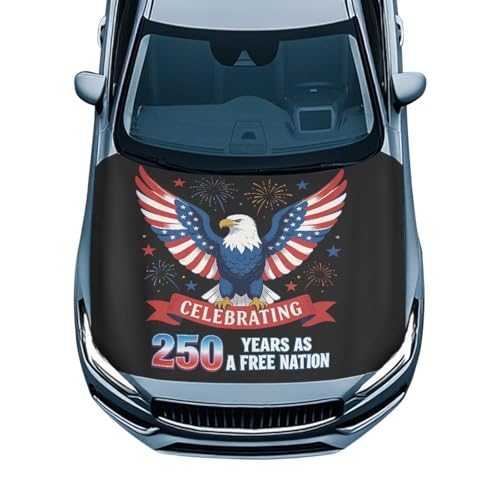 Image of Eagle USA Flag Car Hood Cover 250 Years Celebrating Car Hood Cover Banner for Women Men Removable Comfortable Car Bonnet Banner Auto Accessories Festival Decorations for Cars Sedans