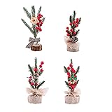【Diseño realista】 El árbol de Navidad en miniatura está cubierto de nieve en la superficie, y con la base de madera, la forma es vívida y realista, natural y real.