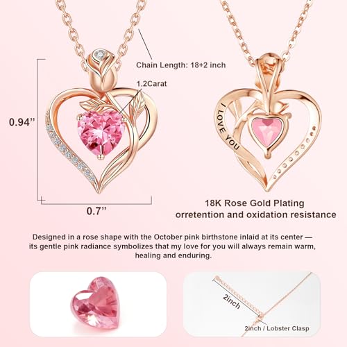 Image of Heart Birthstone Necklace for Women I Love You