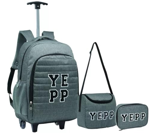 Kit Mochila De Rodinhas 3 Peças Juvenil Masculino Escolar (Cinza)