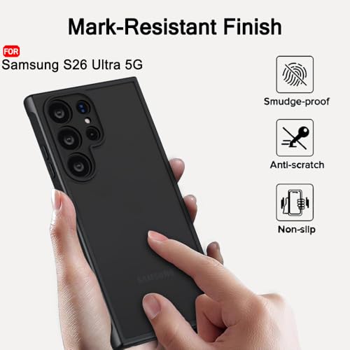Image of TheGiftKart for Samsung S26 Ultra Case, Matte Frosted Hard Back Cover, Hybrid Shockproof Galaxy S26 Ultra Back Cover (PC & TPU, Translucent Black)