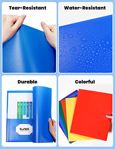 Sunee 2 Pocket Folder (6 Pack, Assorted Colors) Heavy Duty Plastic Folders With Pockets Fit Letter-Size Papers, Two-Pocket Poly Folders Bulk For School, College, Office #TOP2