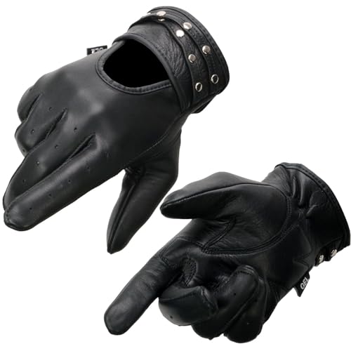 Milwaukee Leather MG7765 Women's Black Leather Gel Palm Open Wrist Motorcycle Hand Gloves W/Stylish ‘Wrist Detailing’ - Large