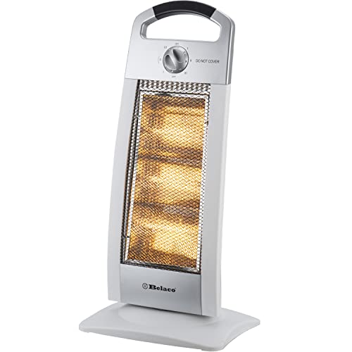 Belaco 1200W Upgraded Halogen Heater with Oscillation, Portable Electric Room Heater for Home & Office, 3 Heat Settings 400W/800W/1200W, Tip-Over Safety Switch, Carry Handle - Silver