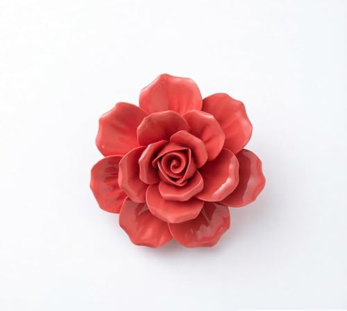 AMERRY Red, Rose, 3.54",Ceramic Flowers Wall Art,3D Artificial Flower Wall Art Décor ，Handmade Wall Art Hanging Sculpture， Porcelain Flower Wall Décor for Home，Hallway