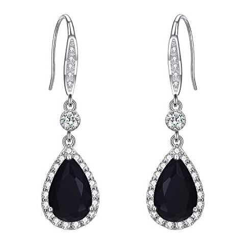 EleQueen Birthstone Teardrop Dangle Earrings 925 Sterling Silver Full Prong Cubic Zirconia Bridal Hook Earrings Cover