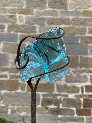 Gartenstecker mit Glas und Metall, Türkis-Blau, Glas-Metall-Deko für...
