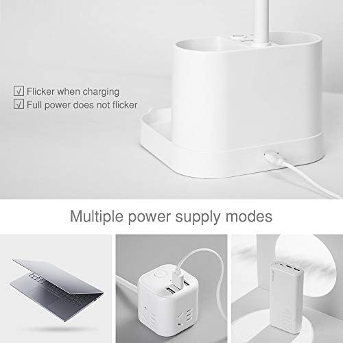 Desk Lamp 8W, Multi-Function Desk Light, 3 Modes Desk Lamp for Study, Eye-Caring LED Desk Lamp, Pen Holder White Desk Lamp Office, Desk Lamp for Bedroom, Battery Operated Table Lamp, Battery Lamp