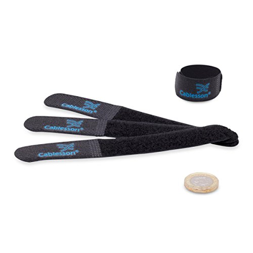 Cablesson Sujetacables de Velcro y Nylon Gancho y Lazo liberables y Reutilizables- Paquete de 20 - Paquete Fino - sujete y Mantenga el Cable de Alambre ordenado- Negro.