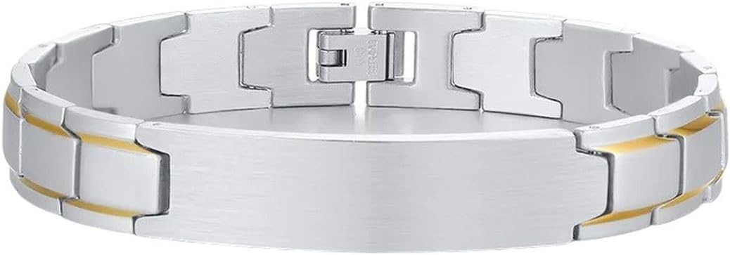 New 2025 Unisex Personalized Men'S Id Bracelet, 21.5Cm Stainless Steel Chain Wristband, Father Husband Gifts Jewelry Findings Fashion Trendy Accessories Creative Gift For Women And Men