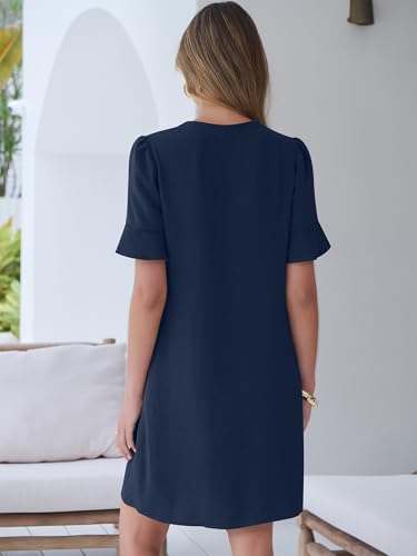 Image of Prinbara Womens Summer Casual Dresses Ruffle Short Sleeve V Neck Button 2026 Spirng Vacation Beach Loose Boho Shift Dress