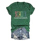 School Counselor Shirt Women V Neck Teacher Tshirts Back to School Graphic Tees School Social Worker T-Shirts Tops Dark Green