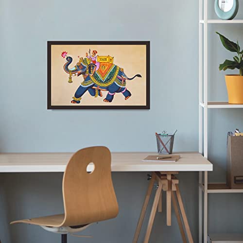 Image of Mad Masters Elephant Rajasthani Art Painting Aesthetic Hanging Photo Frame Decorative Item Home Decoration and Wall Decor for Living Room and Bedroom (MM 1446, 30.5L x 20.3W cm, Canvas, Without Plexi Glass)