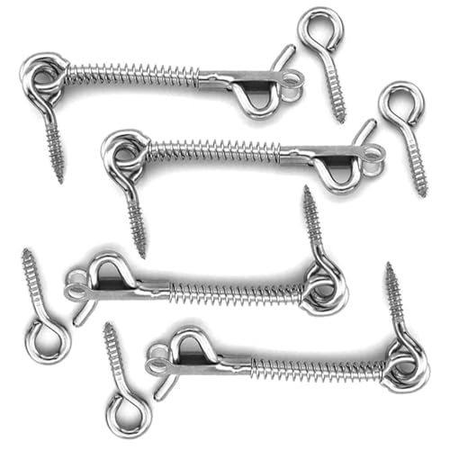 4Pcs Stainless Steel Spring Hook and Eye Safety Latch 3-Inch Safety Hook and Eye Latch for Enhanced Family, Farm, or Camping Trailer Security and Safety