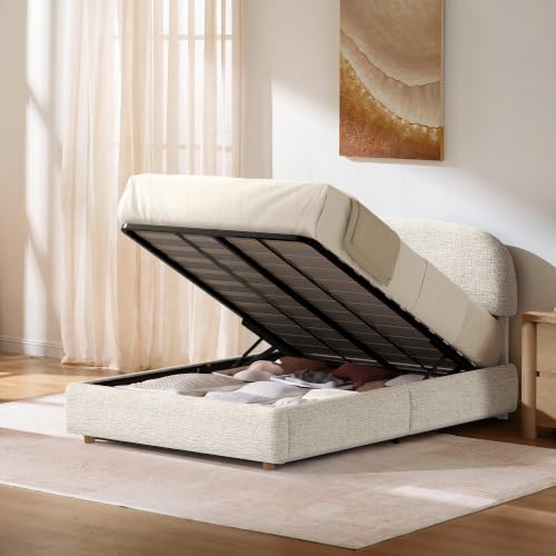 ModernMate Full Lift Up Storage Bed Frame with Adjustable Headboard, Grey