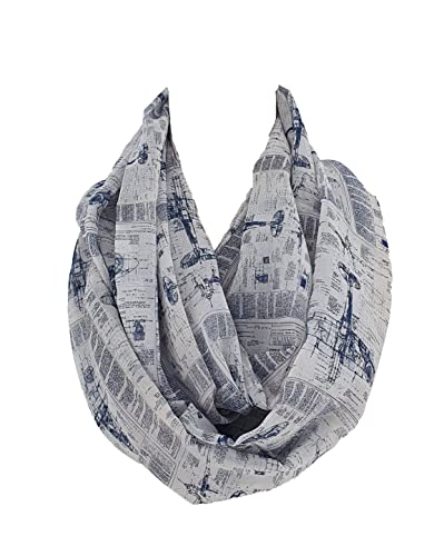 Etwoa Airplane Themed Infinity Scarf - Blue Print Circle Scarf2