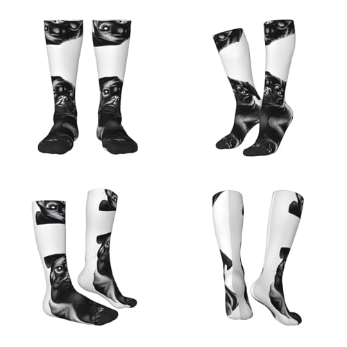 WAFICAC Medias para adultos con estampado de perro carlino negro, diseño moderno de colores contrastantes, ajuste cómodo y elástico para tallas 36-45