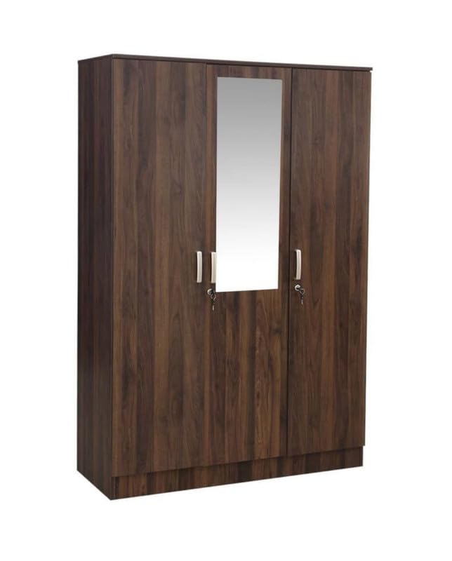 3 Door Wardrobe in Walnut Finish for Bedroom | 3 Door Wardrobe with Multiple Shelves for Clothes (Engineered Wood) Color - Brown-image-23