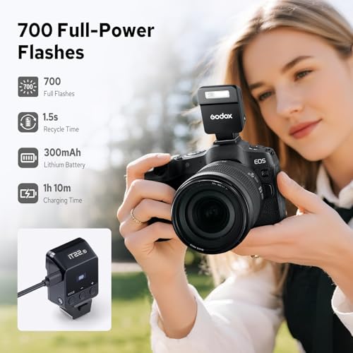Godox iT22-C Flash para Canon, TTL Mini Flash con Pantalla Intuitiva, Reciclaje en 1.5s, 700 Destellos a Potencia Máxima con Batería Interna Recargable USB-C, Flash de Bolsillo Portátil (Negro) - imagen 6