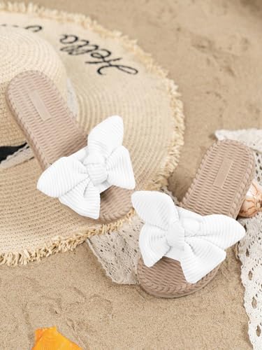 Image of GORGLITTER Girl's Sandals Summer Cute Fashion Trendy Beach Vacation Slides Sandals Bow Braided Slip on Dress Sandals