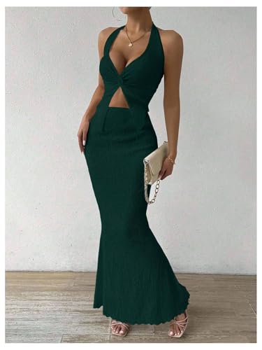 Image of SOLY HUX Women's Two Piece Outfits Twist Front Halter Cami Tops and Skirt Summer Set