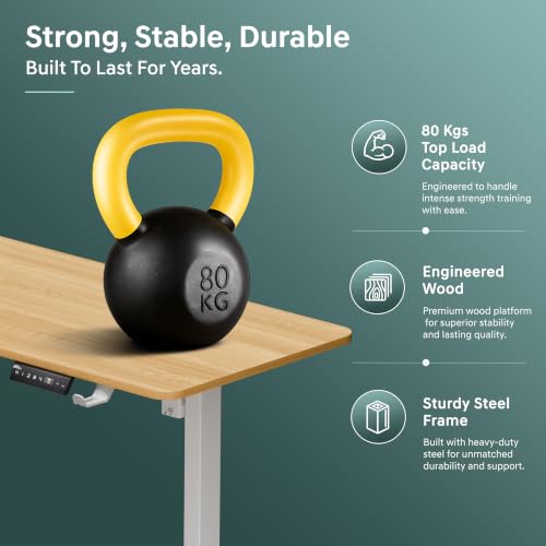 Image of V ONE Electric Standing Desk with 1-Piece Solid Top | Heavy Duty Height Adjustable Computer Desk | 3 Memory Preset | 5 Year Warranty | for Home Office (Maple Fusion, 120 * 60 CM)