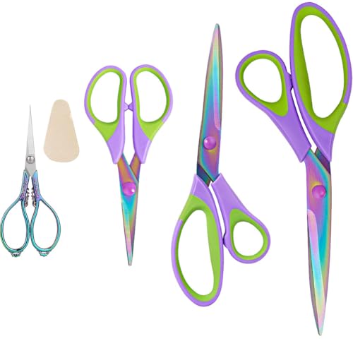 Titanium Coating Sewing Scissors Bundle, Professional Fabric Scissors Set, Ultra-Sharp Stainless Steel Blades, Ergonomic Handle, Great for Tailor, Embroidery, Craft, 9.1'/8.4'/5.5'/4.4'