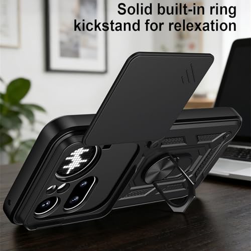 Image of Shockproof Back Case Cover for Nothing Phone 4A Pro 5G, Shockproof Nothing Phone 4A Pro Back Cover, Ring Case with Kickstand and Camera Protection Shutter - Black