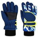 Eohak Kids-Ski-Gloves Winter-Warm-Snow-Gloves with Adjustable Wrist Strap | Winter warm ski gloves with anti-slip palms, adjustable wrist straps and knit cuffs for winter outdoor play.
