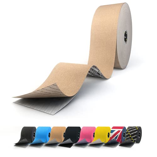 SPORTTAPE Extra Sticky Kinesiology Tape - Bulk Roll | 5cm x 22m - Beige | Hypoallergenic, Waterproof K Tape | Physio, Medical Sports Tape for Muscle Injury, Support | Extra Long Sports Tape - Uncut