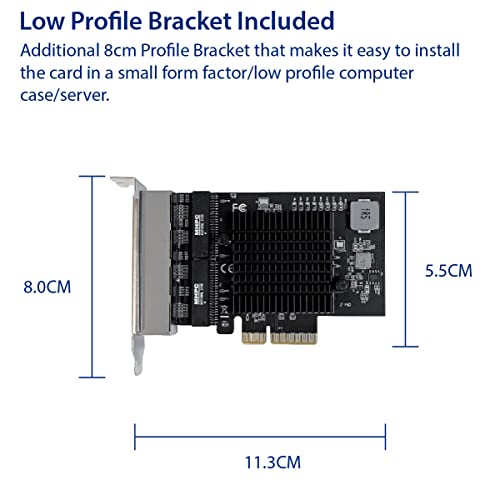 Image of IO CREST Quad 2.5 Gigabit Ethernet PCI Express PCI-E Network Interface Card 10 /100 /1000 /25000 Mbps RJ45 LAN Realtek RTL8125 Chipset, Black (SI-PEX24077)