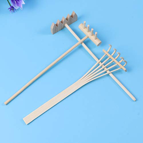 3 Pcs Mini Ferramenta de Jardim Zen de Bambu Ancinho Areia Rocha Mini Caixa de Areia de Mesa Acessór