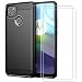 Produktbild PZEMIN Hülle für Motorola Moto G9 Power Silikon TPU Cover Bumper Kohlefaser Soft Schutzhülle (6.8") + HD Gehärtetes Glas Film Protection (1 Schwarz Handyhülle,2 Stück Displayschutz)