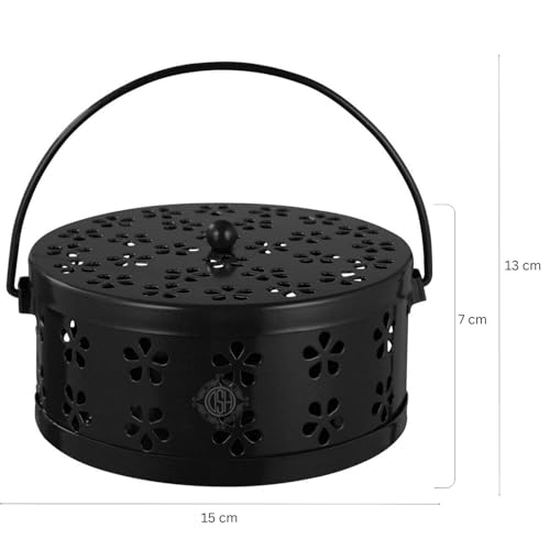 Image of DSH Metal Mosquito Coil Holder with Lid & Handle Ash Catcher Stand for Mosquito Coil Indoor Outdoor Safe Use (Black)