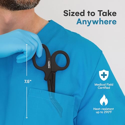 Image of Madison Supply Medical Scissors, EMT and Trauma Shears - 7.5 Inch Quality Stainless Steel Bandage Scissors - Fluoride-Coated with Non-Stick Blades - 2 Pack (Black /Pink)