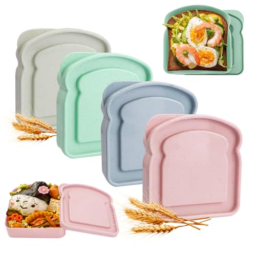 DIYJEP 4 Porta Sandwhich con Tapa, Caja Portátil de Plástico para Aperitivos, Fiambrera para Niños, Estuche para Sándwiches, Recipientes para Comida Almuerzos Picnics Colegio Oficina
