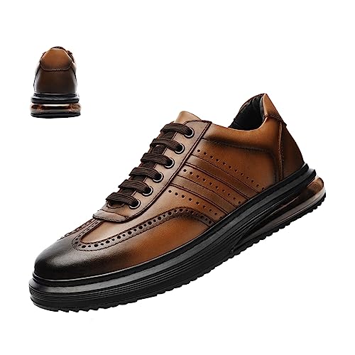 Men's Air Cushion Dress Leather Shoes,Lightweight Comfort Trendy Wingtip Carving Lace-up Casual Business Oxford Sneakers