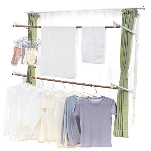 アイリスオーヤマ 窓枠物干し 突っ張り 省スペース コンパクト 約3人分 簡単設置 幅約110~190cm 高さ約110~190cm 木目調 ホワイト MW-W190N