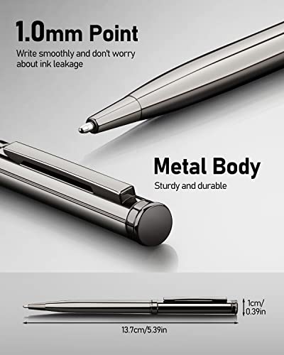 Wemate 4Pcs Slim Retractable Ballpoint Pens, Extra 4Pcs Ink Refills In Black And Blue, Metal Pen 1.0Mm Medium Point, Writing Pens With Gift Box For Office,Teachers And Wedding Grey Nice Pens #TOP4