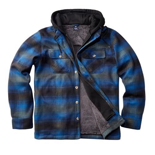 Image of TanBridge Men's Cotton Plaid Shirts Jacket Full Zip Fleece Flannel Sherpa Lined Hoodies Heavyweight Hoodies Jacket for Men