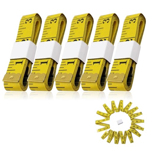 Präzises 5er Set Maßband 2m/79 Zoll, Doppelskala, Weiches PVC-Faser, Ideal für Nähen, Schneider und Körpermessungen, Gelb