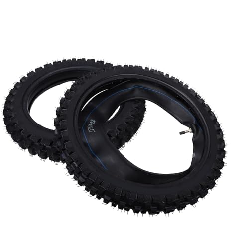 Akozon Ensemble de Pneus de Moto Tout-terrain, Pneu de Motocross en Nylon et Chambre à Air 60 100 14 Avant 80 100 12 Arrière avec Bande de Roulement...