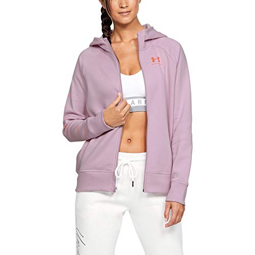 Image of Under Armour Women Rival Fleece Sportstyle Lc Sleeve Graphic Fz Hoodie - Pink Fog/Peach Plasma, Medium