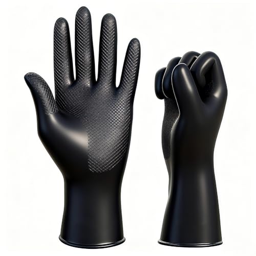 Image of 2Pcs Hair Dye Gloves, Black Reusable Rubber Gloves, Professional Hair Coloring Accessories for Hair Salon Dyeing