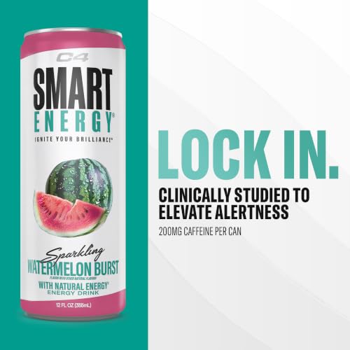 Image of C4 Smart Energy Drink - Sugar Free Performance Fuel & Nootropic Brain Booster, Coffee Substitute or Alternative | Watermelon Burst 12 Oz - 12 Pack