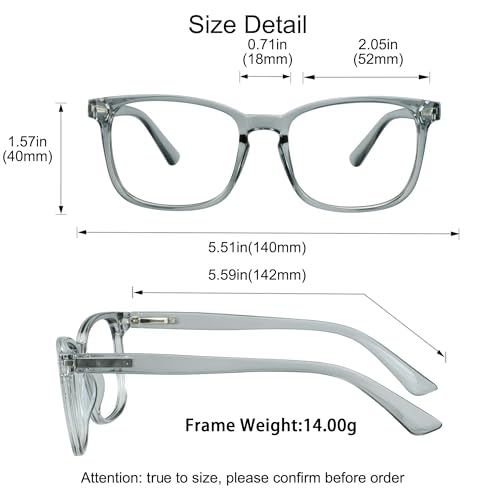 Image of YEIN Progressive Multifocus Reading Glasses, Spring Hinge Blue Light Blocking Glasses for Women Men, No Line Multifocal Readers with Clear Lenses (clear gray,+0.00 /+2.00 magnification)