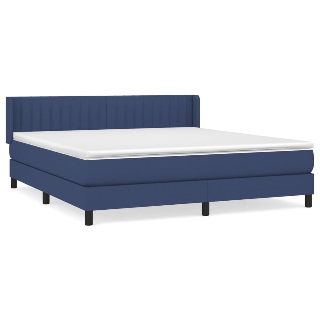 Letto a molle con testiera regolabile in altezza, materasso a molle insacchettate e coprimaterasso, blu, 160 x 200 cm, rivestimento in tessuto, supporto di media rigidità per chi dorme sulla